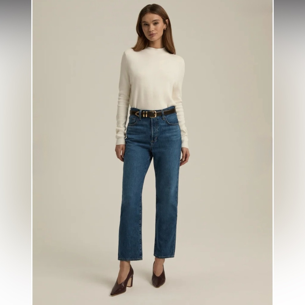 Favorite Daughter High-Rise Straight Leg Jeans in Medium Blue